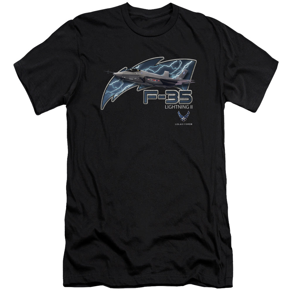 AN OFFCIALLY LICENSED AIR FORCE F35 MEN'S PREMIUM SLIM FIT T-SHIRT BLACK