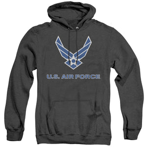 AN OFFCIALLY LICENSED AIR FORCE LOGO ADULT UNISEX HEATHER PULLOVER HOODIE BLACK