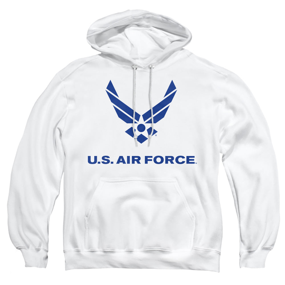 AN OFFCIALLY LICENSED AIR FORCE DISTRESSED LOGO ADULT UNISEX PULLOVER HOODIE WHITE