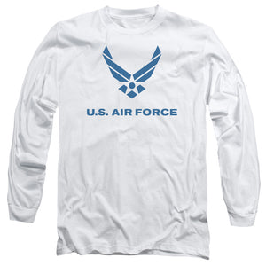 AN OFFCIALLY LICENSED AIR FORCE DISTRESSED LOGO MEN'S LONG SLEEVE T-SHIRT WHITE