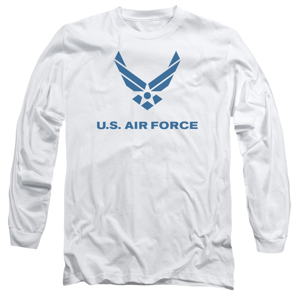 AN OFFCIALLY LICENSED AIR FORCE DISTRESSED LOGO MEN'S LONG SLEEVE T-SHIRT WHITE