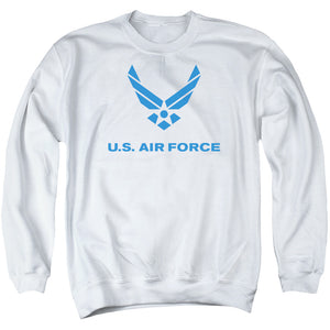 AN OFFCIALLY LICENSED AIR FORCE DISTRESSED LOGO ADULT UNISEX CREWNECK SWEATSHIRT WHITE