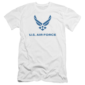 AN OFFCIALLY LICENSED AIR FORCE DISTRESSED LOGO MEN'S PREMIUM SLIM FIT T-SHIRT WHITE