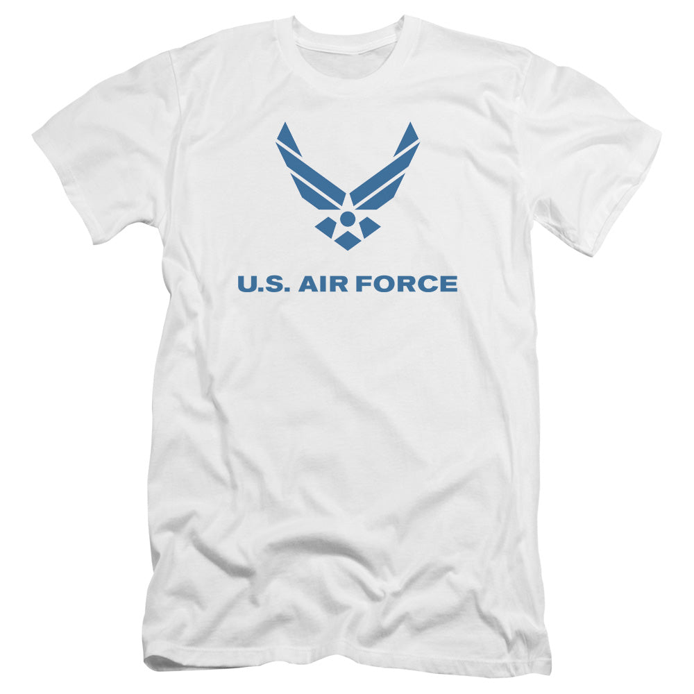 AN OFFCIALLY LICENSED AIR FORCE DISTRESSED LOGO MEN'S PREMIUM SLIM FIT T-SHIRT WHITE