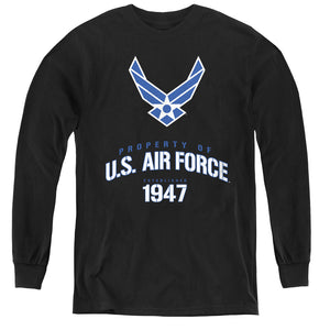 AN OFFCIALLY LICENSED AIR FORCE PROPERTY OF YOUTH LONG SLEEVE T-SHIRT BLACK