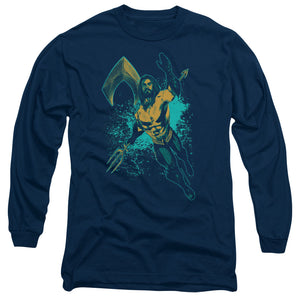 AN OFFCIALLY LICENSED AQUAMAN MOVIE MAKE A SPLASH MEN'S LONG SLEEVE T-SHIRT NAVY