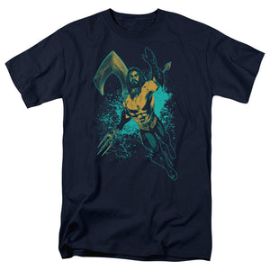 AN OFFCIALLY LICENSED AQUAMAN MOVIE MAKE A SPLASH MEN'S REGULAR FIT T-SHIRT NAVY