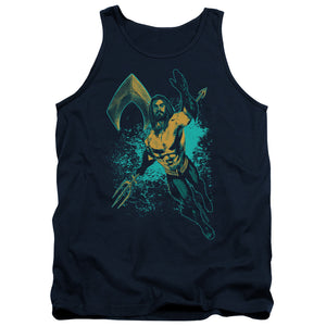 AN OFFCIALLY LICENSED AQUAMAN MOVIE MAKE A SPLASH ADULT UNISEX TANK TOP NAVY