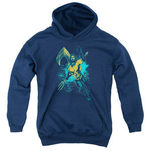AN OFFCIALLY LICENSED AQUAMAN MOVIE MAKE A SPLASH YOUTH HOODIE NAVY