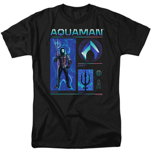 AN OFFCIALLY LICENSED AQUAMAN AND THE LOST KINGDOM AQUAMAN STATS MEN'S REGULAR FIT T-SHIRT BLACK