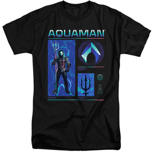 AN OFFCIALLY LICENSED AQUAMAN AND THE LOST KINGDOM AQUAMAN STATS MEN'S TALL FIT T-SHIRT BLACK