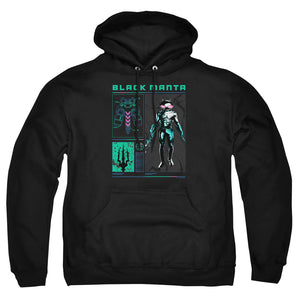 AN OFFCIALLY LICENSED AQUAMAN AND THE LOST KINGDOM BLACK MANTA STATS ADULT UNISEX PULLOVER HOODIE BLACK