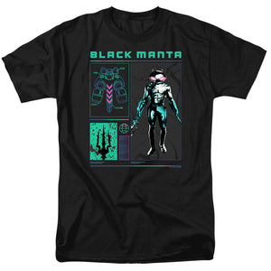 AN OFFCIALLY LICENSED AQUAMAN AND THE LOST KINGDOM BLACK MANTA STATS MEN'S REGULAR FIT T-SHIRT BLACK
