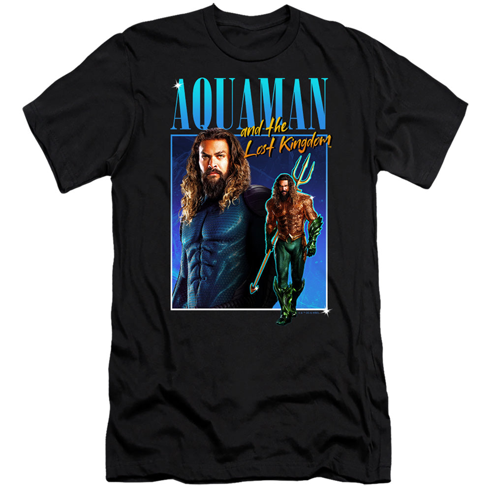 AN OFFCIALLY LICENSED AQUAMAN AND THE LOST KINGDOM 90'S STYLE AQUAMAN MEN'S PREMIUM SLIM FIT T-SHIRT BLACK