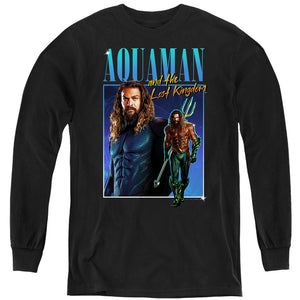 AN OFFCIALLY LICENSED AQUAMAN AND THE LOST KINGDOM 90'S STYLE AQUAMAN YOUTH LONG SLEEVE T-SHIRT BLACK