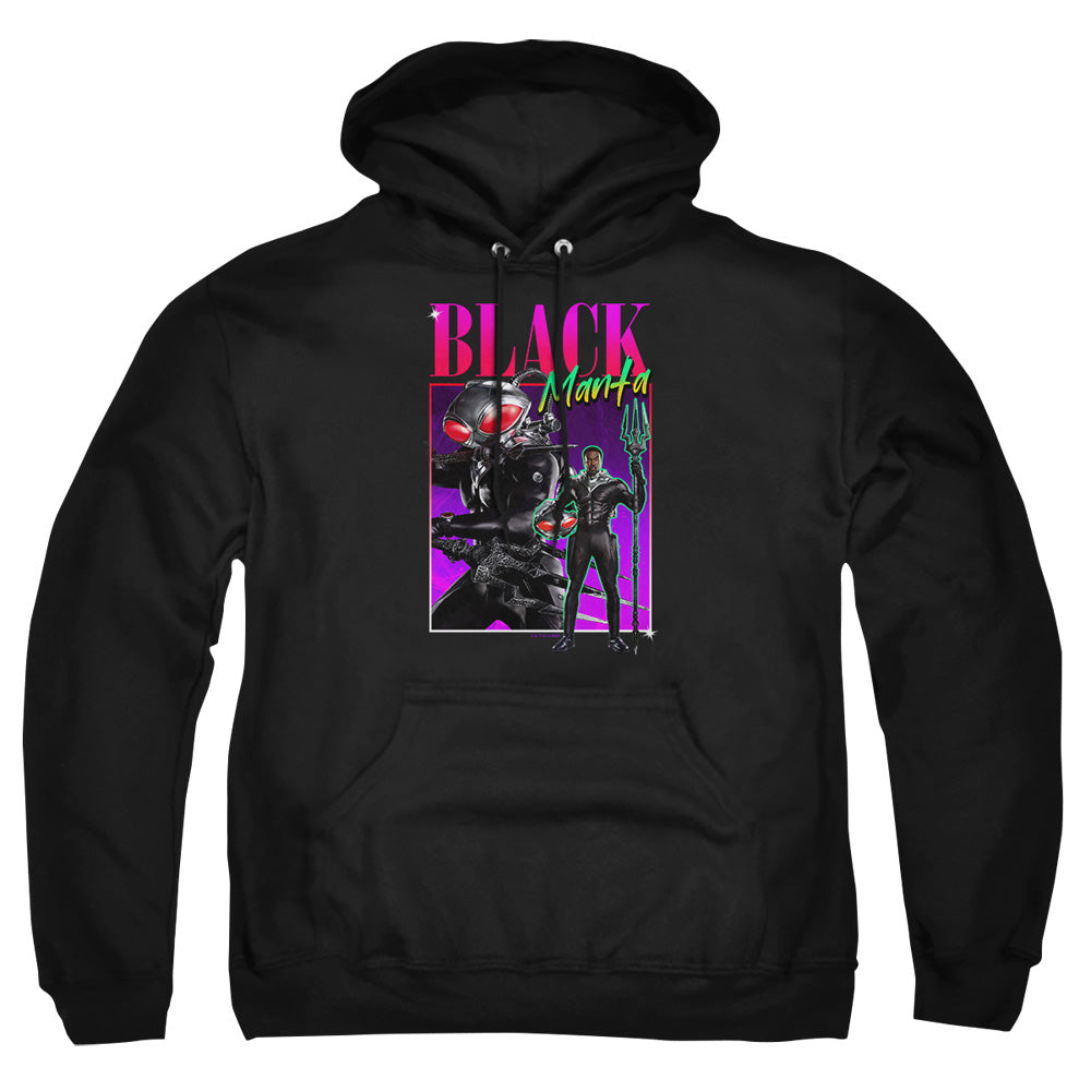 AN OFFCIALLY LICENSED AQUAMAN AND THE LOST KINGDOM 90'S STYLE BLACK MANTA ADULT UNISEX PULLOVER HOODIE BLACK
