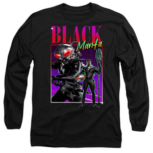 AN OFFCIALLY LICENSED AQUAMAN AND THE LOST KINGDOM 90'S STYLE BLACK MANTA MEN'S LONG SLEEVE T-SHIRT BLACK