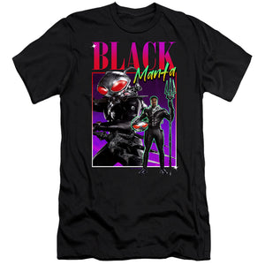 AN OFFCIALLY LICENSED AQUAMAN AND THE LOST KINGDOM 90'S STYLE BLACK MANTA MEN'S PREMIUM SLIM FIT T-SHIRT BLACK