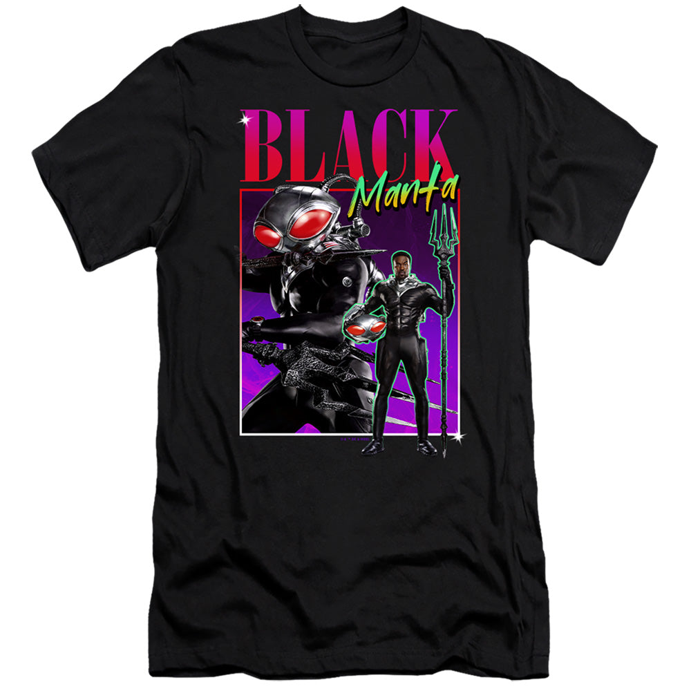 AN OFFCIALLY LICENSED AQUAMAN AND THE LOST KINGDOM 90'S STYLE BLACK MANTA MEN'S PREMIUM SLIM FIT T-SHIRT BLACK