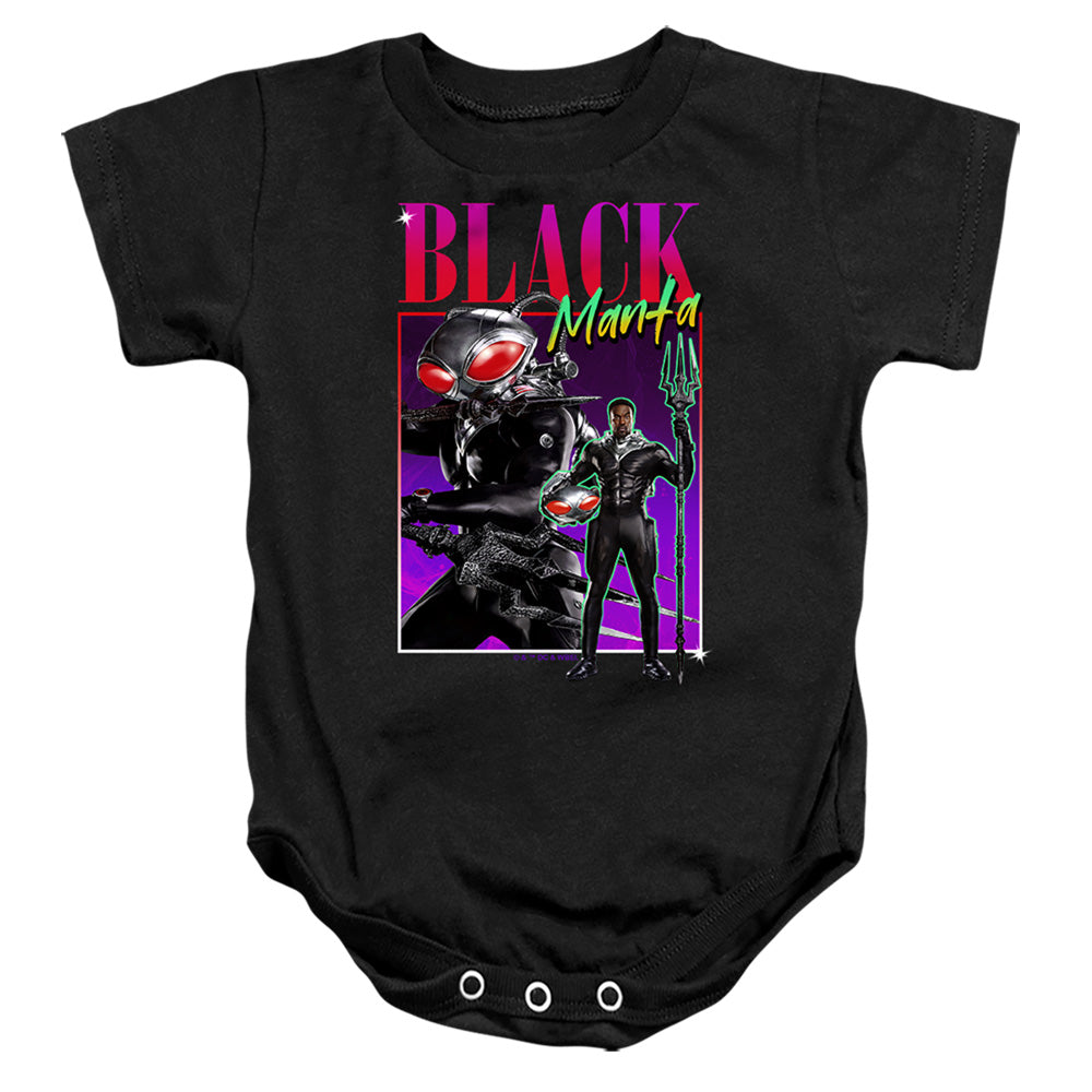 AN OFFCIALLY LICENSED AQUAMAN AND THE LOST KINGDOM 90'S STYLE BLACK MANTA BABY BODYSUIT BLACK