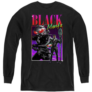 AN OFFCIALLY LICENSED AQUAMAN AND THE LOST KINGDOM 90'S STYLE BLACK MANTA YOUTH LONG SLEEVE T-SHIRT BLACK
