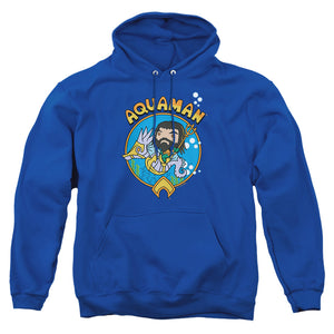 AN OFFCIALLY LICENSED AQUAMAN AND THE LOST KINGDOM CHIBI AQUAMAN ADULT UNISEX PULLOVER HOODIE ROYAL