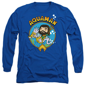 AN OFFCIALLY LICENSED AQUAMAN AND THE LOST KINGDOM CHIBI AQUAMAN MEN'S LONG SLEEVE T-SHIRT ROYAL