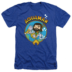 AN OFFCIALLY LICENSED AQUAMAN AND THE LOST KINGDOM CHIBI AQUAMAN MEN'S HEATHER T-SHIRT ROYAL