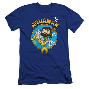 AN OFFCIALLY LICENSED AQUAMAN AND THE LOST KINGDOM CHIBI AQUAMAN MEN'S PREMIUM SLIM FIT T-SHIRT ROYAL