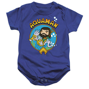 AN OFFCIALLY LICENSED AQUAMAN AND THE LOST KINGDOM CHIBI AQUAMAN BABY BODYSUIT ROYAL