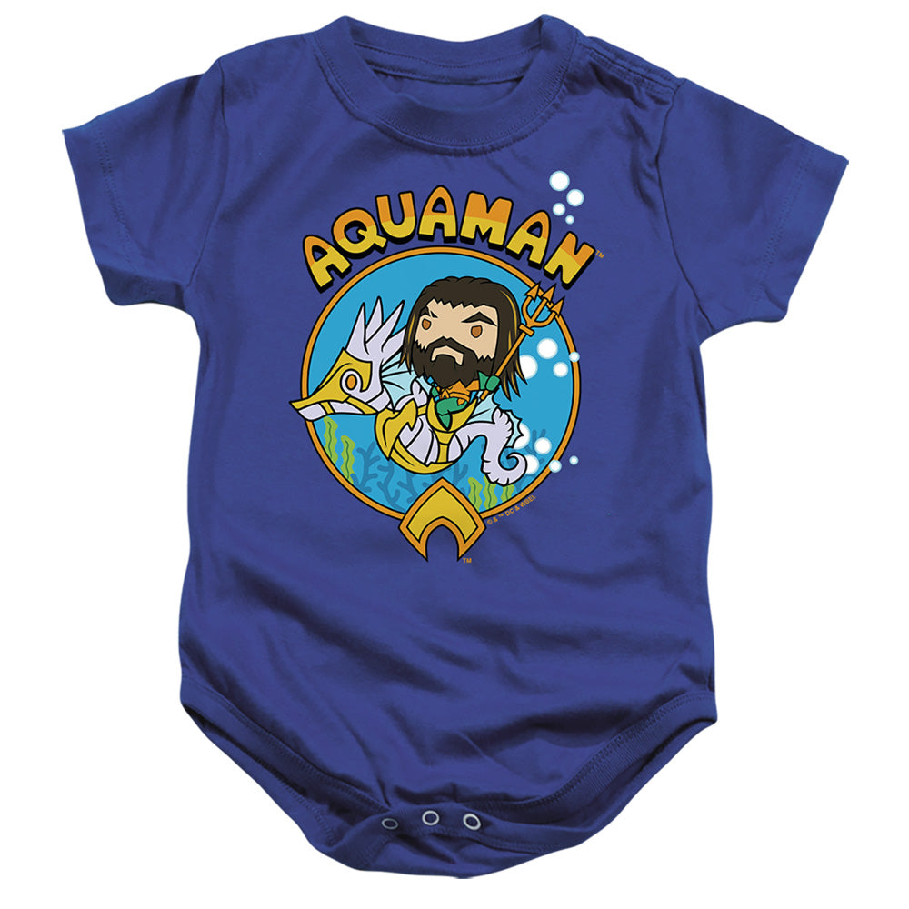 AN OFFCIALLY LICENSED AQUAMAN AND THE LOST KINGDOM CHIBI AQUAMAN BABY BODYSUIT ROYAL