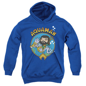 AN OFFCIALLY LICENSED AQUAMAN AND THE LOST KINGDOM CHIBI AQUAMAN YOUTH HOODIE ROYAL