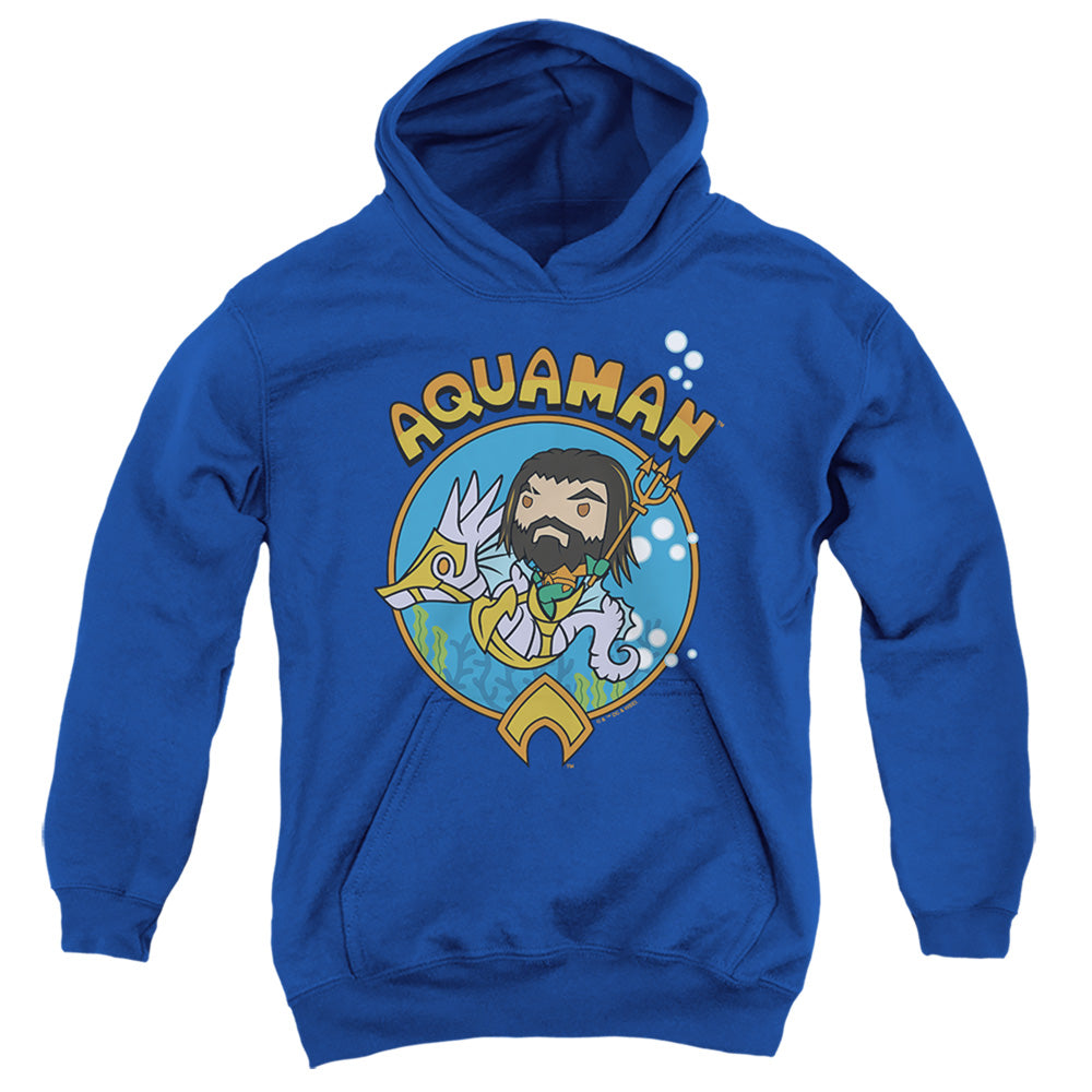 AN OFFCIALLY LICENSED AQUAMAN AND THE LOST KINGDOM CHIBI AQUAMAN YOUTH HOODIE ROYAL