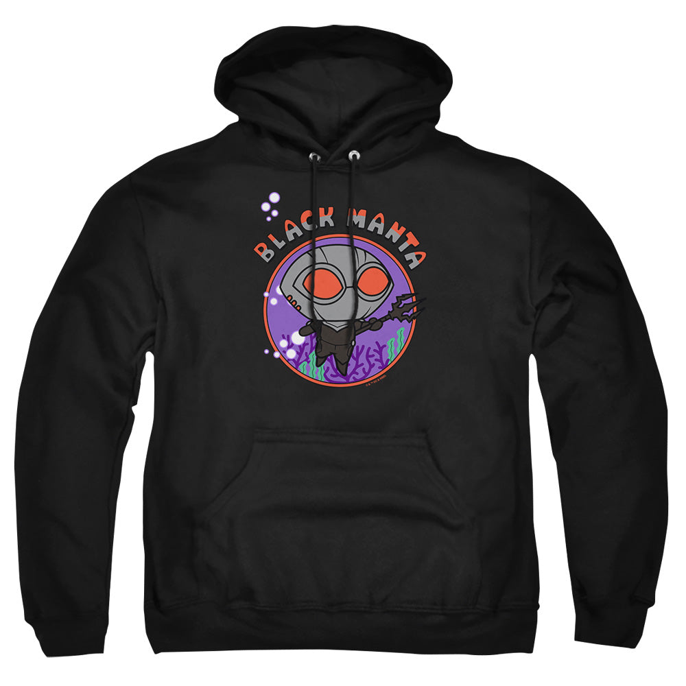 AN OFFCIALLY LICENSED AQUAMAN AND THE LOST KINGDOM CHIBI BLACK MANTA ADULT UNISEX PULLOVER HOODIE BLACK