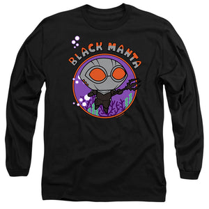 AN OFFCIALLY LICENSED AQUAMAN AND THE LOST KINGDOM CHIBI BLACK MANTA MEN'S LONG SLEEVE T-SHIRT BLACK