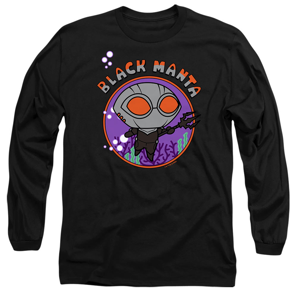 AN OFFCIALLY LICENSED AQUAMAN AND THE LOST KINGDOM CHIBI BLACK MANTA MEN'S LONG SLEEVE T-SHIRT BLACK