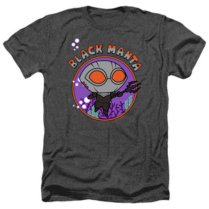 AN OFFCIALLY LICENSED AQUAMAN AND THE LOST KINGDOM CHIBI BLACK MANTA MEN'S HEATHER T-SHIRT CHARCOAL