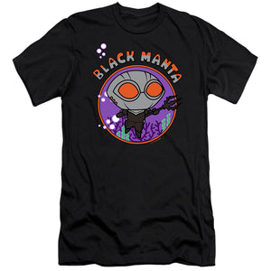 AN OFFCIALLY LICENSED AQUAMAN AND THE LOST KINGDOM CHIBI BLACK MANTA MEN'S PREMIUM SLIM FIT T-SHIRT BLACK