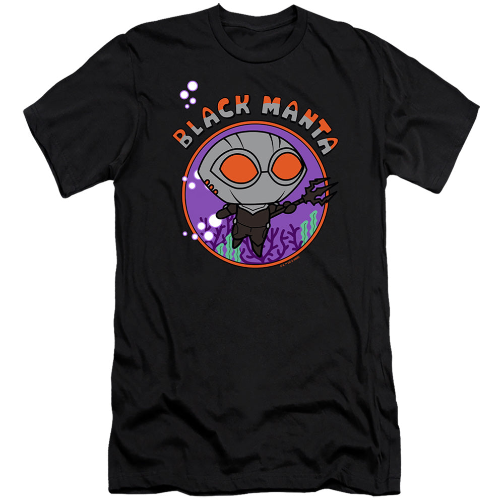 AN OFFCIALLY LICENSED AQUAMAN AND THE LOST KINGDOM CHIBI BLACK MANTA MEN'S PREMIUM SLIM FIT T-SHIRT BLACK