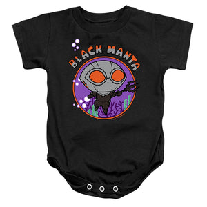 AN OFFCIALLY LICENSED AQUAMAN AND THE LOST KINGDOM CHIBI BLACK MANTA BABY BODYSUIT BLACK