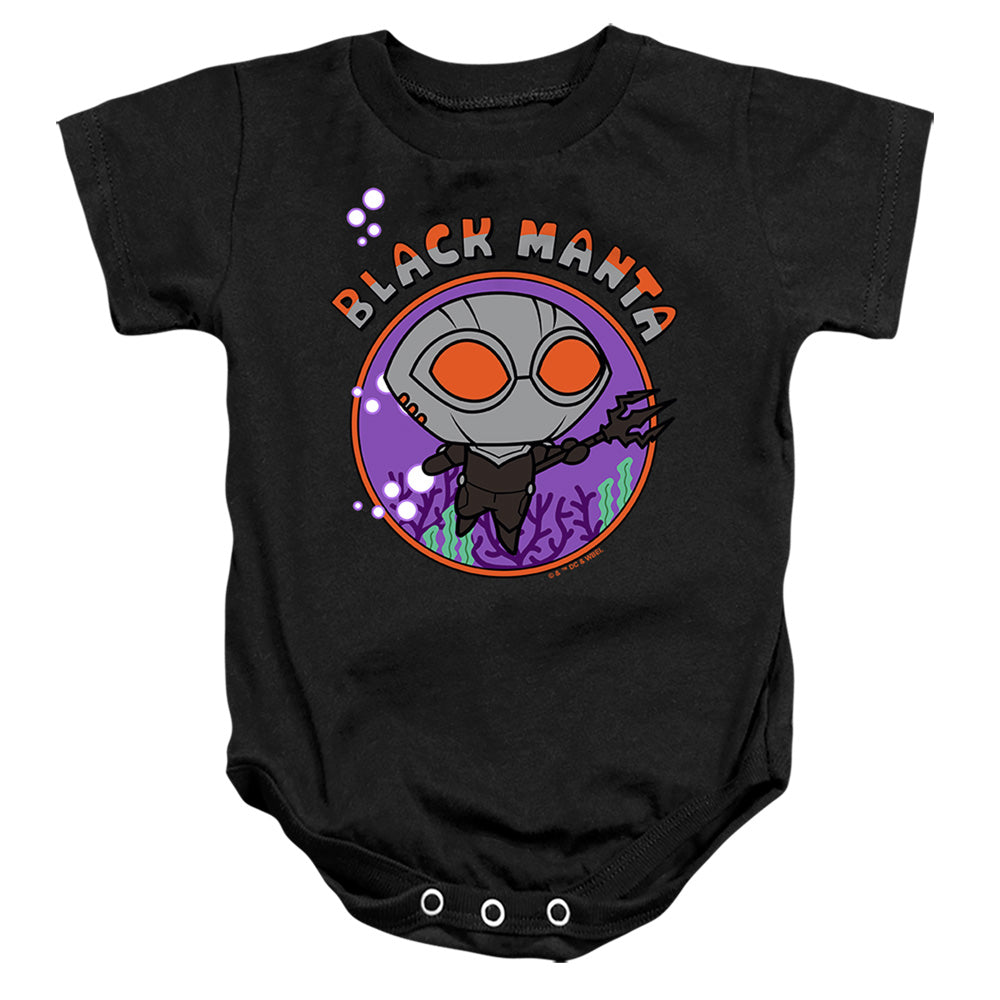 AN OFFCIALLY LICENSED AQUAMAN AND THE LOST KINGDOM CHIBI BLACK MANTA BABY BODYSUIT BLACK