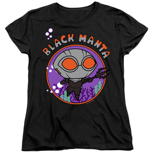 AN OFFCIALLY LICENSED AQUAMAN AND THE LOST KINGDOM CHIBI BLACK MANTA WOMEN'S REGULAR FIT T-SHIRT BLACK