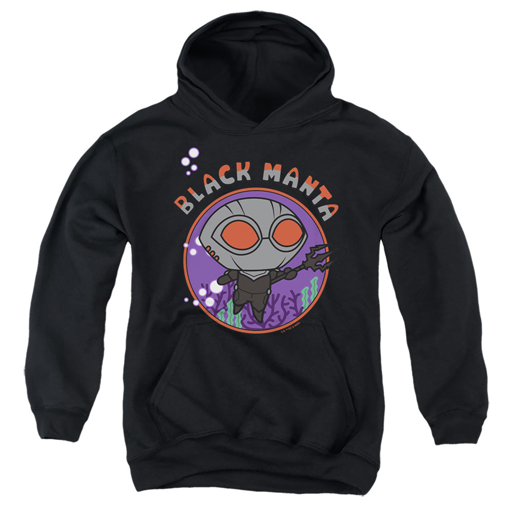 AN OFFCIALLY LICENSED AQUAMAN AND THE LOST KINGDOM CHIBI BLACK MANTA YOUTH HOODIE BLACK