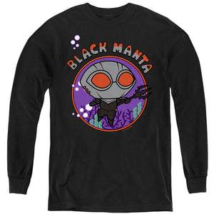 AN OFFCIALLY LICENSED AQUAMAN AND THE LOST KINGDOM CHIBI BLACK MANTA YOUTH LONG SLEEVE T-SHIRT BLACK