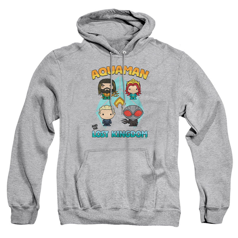 AN OFFCIALLY LICENSED AQUAMAN AND THE LOST KINGDOM CHARACTER LINEUP ADULT UNISEX PULLOVER HOODIE ATHLETIC HEATHER