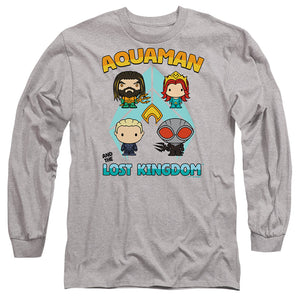 AN OFFCIALLY LICENSED AQUAMAN AND THE LOST KINGDOM CHARACTER LINEUP MEN'S LONG SLEEVE T-SHIRT ATHLETIC HEATHER