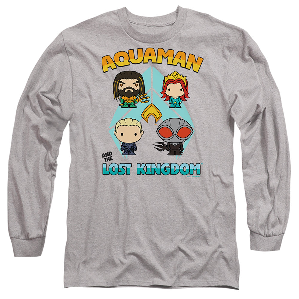AN OFFCIALLY LICENSED AQUAMAN AND THE LOST KINGDOM CHARACTER LINEUP MEN'S LONG SLEEVE T-SHIRT ATHLETIC HEATHER