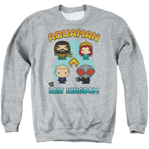 AN OFFCIALLY LICENSED AQUAMAN AND THE LOST KINGDOM CHARACTER LINEUP ADULT UNISEX CREWNECK SWEATSHIRT ATHLETIC HEATHER