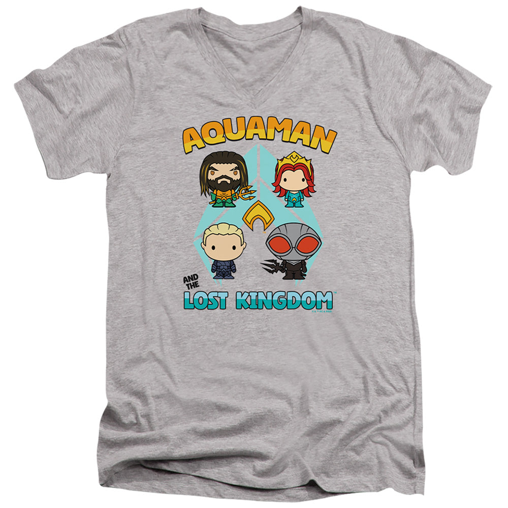 AN OFFCIALLY LICENSED AQUAMAN AND THE LOST KINGDOM CHARACTER LINEUP MEN'S V-NECK T-SHIRT ATHLETIC HEATHER
