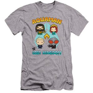 AN OFFCIALLY LICENSED AQUAMAN AND THE LOST KINGDOM CHARACTER LINEUP MEN'S PREMIUM SLIM FIT T-SHIRT ATHLETIC HEATHER